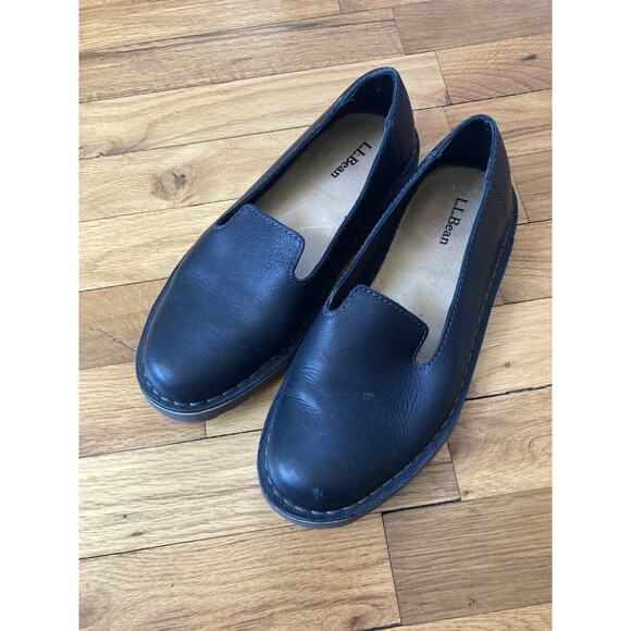 L.L. Bean Shoes - L.L. Bean Stonington Slip-On Shoes Womens 7 M Leather Black Loafers 507146